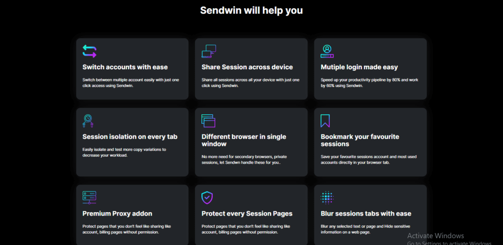 Sendwin features