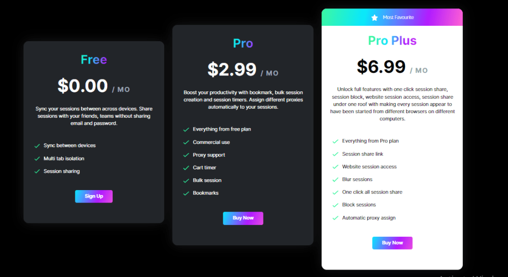 pricing of sendwin
